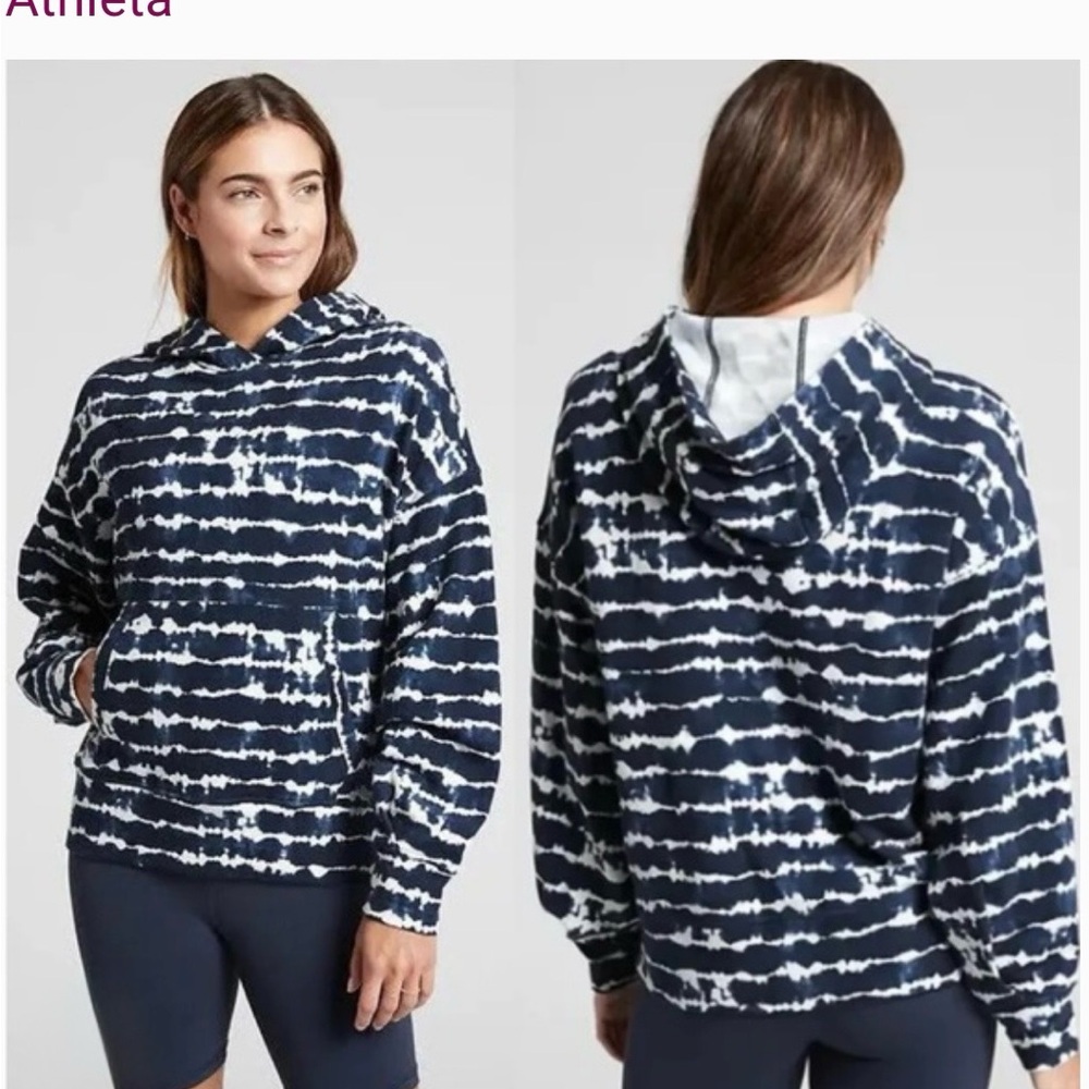 Athleta Navy/White Tie-Dyed Hoodie, Size Medium, Preowned $25 - Picture 3 of 4